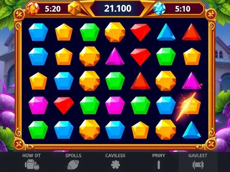 Zircon Zest Twirl gameplay screenshot showing colorful gem matching